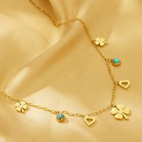 304 Stainless Steel 18K Gold Plated Simple Style Plating Inlay Heart Shape Turquoise Shell Double Layer Necklaces main image 5
