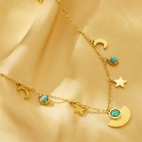 304 Stainless Steel 18K Gold Plated Simple Style Plating Inlay Heart Shape Turquoise Shell Double Layer Necklaces main image 6