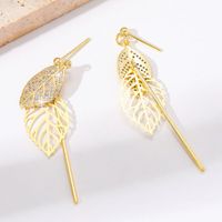 1 Pair Sweet Commute Leaf Plating Hollow Out Inlay Copper Zircon 18K Gold Plated Drop Earrings main image 2