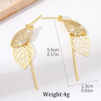 1 Pair Sweet Commute Leaf Plating Hollow Out Inlay Copper Zircon 18K Gold Plated Drop Earrings main image 4