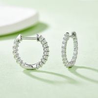 1 Pair Simple Style Shiny Circle GRA Certificate Inlay Sterling Silver Moissanite Rhodium Plated Earrings main image 6