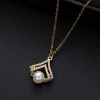 Wholesale Jewelry Cute Shiny Geometric Bear Heart Shape Alloy Rhinestones Pearl Hollow Out Inlay Pendant Necklace main image 6