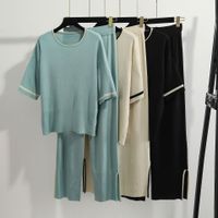 Täglich Frau Vintage-Stil Farbblock Polyester Kontrastbindung Hosen-Sets Hosen-Sets main image 1