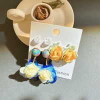 1 Set Casual Simple Style Heart Shape Flower Handmade Cloth Drop Earrings Ear Studs sku image 41