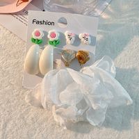 1 Set Casual Simple Style Heart Shape Flower Handmade Cloth Drop Earrings Ear Studs sku image 34
