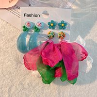 1 Set Casual Simple Style Heart Shape Flower Handmade Cloth Drop Earrings Ear Studs sku image 37