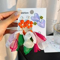 1 Set Casual Simple Style Heart Shape Flower Handmade Cloth Drop Earrings Ear Studs sku image 48