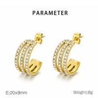 1 Pair Simple Style C Shape Solid Color Inlay 304 Stainless Steel Zircon 18K Gold Plated Earrings main image 2