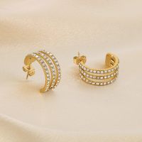 1 Pair Simple Style C Shape Solid Color Inlay 304 Stainless Steel Zircon 18K Gold Plated Earrings main image 3