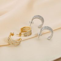 1 Pair Simple Style C Shape Solid Color Inlay 304 Stainless Steel Zircon 18K Gold Plated Earrings main image 5