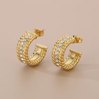 1 Pair Simple Style C Shape Solid Color Inlay 304 Stainless Steel Zircon 18K Gold Plated Earrings main image 6