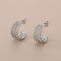 1 Pair Simple Style C Shape Solid Color Inlay 304 Stainless Steel Zircon 18K Gold Plated Earrings main image 9