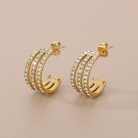 1 Pair Simple Style C Shape Solid Color Inlay 304 Stainless Steel Zircon 18K Gold Plated Earrings main image 8