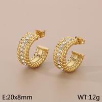1 Pair Simple Style C Shape Solid Color Inlay 304 Stainless Steel Zircon 18K Gold Plated Earrings sku image 3