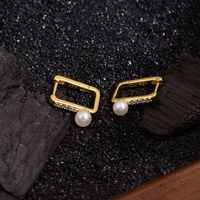 1 Pair Simple Style Commute Square Inlay Copper Pearl Zircon Gold Plated Earrings main image 4
