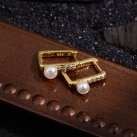 1 Pair Simple Style Commute Square Inlay Copper Pearl Zircon Gold Plated Earrings main image 6
