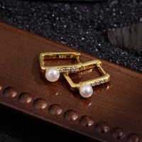 1 Pair Simple Style Commute Square Inlay Copper Pearl Zircon Gold Plated Earrings sku image 1