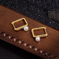 1 Pair Simple Style Commute Square Inlay Copper Pearl Zircon Gold Plated Earrings main image 3