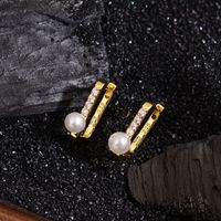 1 Pair Simple Style Commute Square Inlay Copper Pearl Zircon Gold Plated Earrings main image 5
