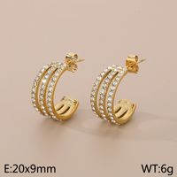 1 Paire Style Simple Forme C Couleur Unie Incruster Acier Inoxydable 304 Zircon Plaqué Or 18K Des Boucles D'Oreilles sku image 4