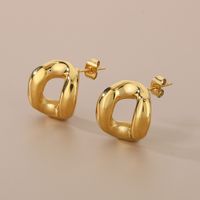 1 Pair Simple Style Solid Color Irregular Hollow Out 304 Stainless Steel 18K Gold Plated Ear Studs main image 6