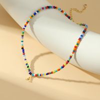 304 Stainless Steel Seed Bead Copper 16K Gold Plated Bohemian Classic Style Beaded Letter Pendant Necklace main image 3