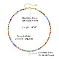 304 Stainless Steel Seed Bead Copper 16K Gold Plated Bohemian Classic Style Beaded Letter Pendant Necklace main image 2