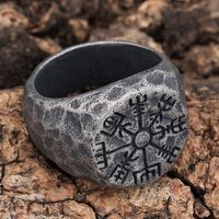 Hip-Hop Streetwear Compass 304 Stainless Steel Carving Men's Rings main image 9