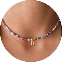 304 Stainless Steel Seed Bead Copper 16K Gold Plated Bohemian Classic Style Beaded Letter Pendant Necklace sku image 2
