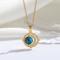 Titanium Steel 18K Gold Plated Modern Style Sweet Classic Style Plating Inlay Starry Sky Resin Zircon Pendant Necklace sku image 10
