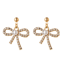 1 Pair Simple Style Classic Style Bow Knot Plating Inlay Alloy Rhinestones Gold Plated Silver Plated Drop Earrings main image 2