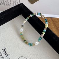 Vintage Style Color Block Natural Stone Freshwater Pearl Titanium Steel Beaded Plating Gold Plated Necklace sku image 3