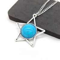 Wholesale Jewelry Retro Simple Style Pentagram Zinc Alloy Resin Inlay Pendant Necklace main image 5