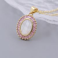 Wholesale Jewelry Shiny Oval Shell Copper Shell Zircon 18K Gold Plated Plating Inlay Pendant Necklace sku image 2