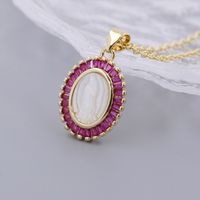 Wholesale Jewelry Shiny Oval Shell Copper Shell Zircon 18K Gold Plated Plating Inlay Pendant Necklace sku image 1