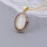 Wholesale Jewelry Shiny Oval Shell Copper Shell Zircon 18K Gold Plated Plating Inlay Pendant Necklace sku image 3