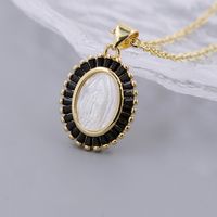 Wholesale Jewelry Shiny Oval Shell Copper Shell Zircon 18K Gold Plated Plating Inlay Pendant Necklace sku image 5
