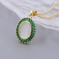 Wholesale Jewelry Shiny Oval Shell Copper Shell Zircon 18K Gold Plated Plating Inlay Pendant Necklace sku image 4
