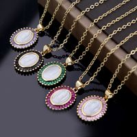 Wholesale Jewelry Shiny Oval Shell Copper Shell Zircon 18K Gold Plated Plating Inlay Pendant Necklace main image 2
