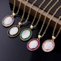 Wholesale Jewelry Shiny Oval Shell Copper Shell Zircon 18K Gold Plated Plating Inlay Pendant Necklace main image 1