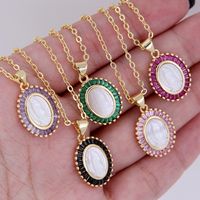 Wholesale Jewelry Shiny Oval Shell Copper Shell Zircon 18K Gold Plated Plating Inlay Pendant Necklace main image 3