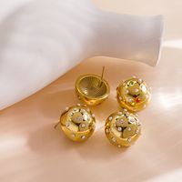 1 Pair Simple Style Round Inlay 304 Stainless Steel Pearl Zircon 14K Gold Plated Ear Studs main image 5