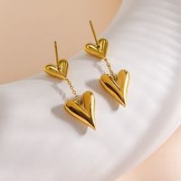 1 Pair Simple Style Classic Style Heart Shape Plating 304 Stainless Steel 14K Gold Plated Ear Studs main image 5