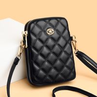 Women's Small Pu Leather Solid Color Lingge Basic Classic Style Sewing Thread Zipper Phone Wallets sku image 5