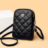 Women's Small Pu Leather Solid Color Lingge Basic Classic Style Sewing Thread Zipper Phone Wallets sku image 1