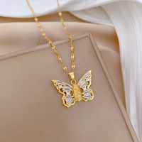 Titanium Steel Copper Simple Style Classic Style Inlay Butterfly Zircon Pendant Necklace main image 3