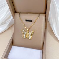 Titanium Steel Copper Simple Style Classic Style Inlay Butterfly Zircon Pendant Necklace sku image 1
