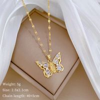 Titanium Steel Copper Simple Style Classic Style Inlay Butterfly Zircon Pendant Necklace main image 5