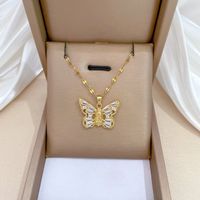 Titanium Steel Copper Simple Style Classic Style Inlay Butterfly Zircon Pendant Necklace main image 1