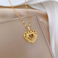 Titanium Steel Copper Simple Style Classic Style Hollow Out Inlay Heart Shape Zircon Pendant Necklace sku image 1